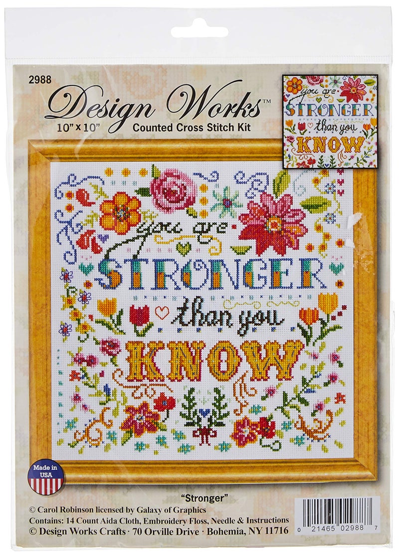 Design Works Crafts, 10"" x 10"" Counted Cross Stitch Kit, Stronger, White - Image 3